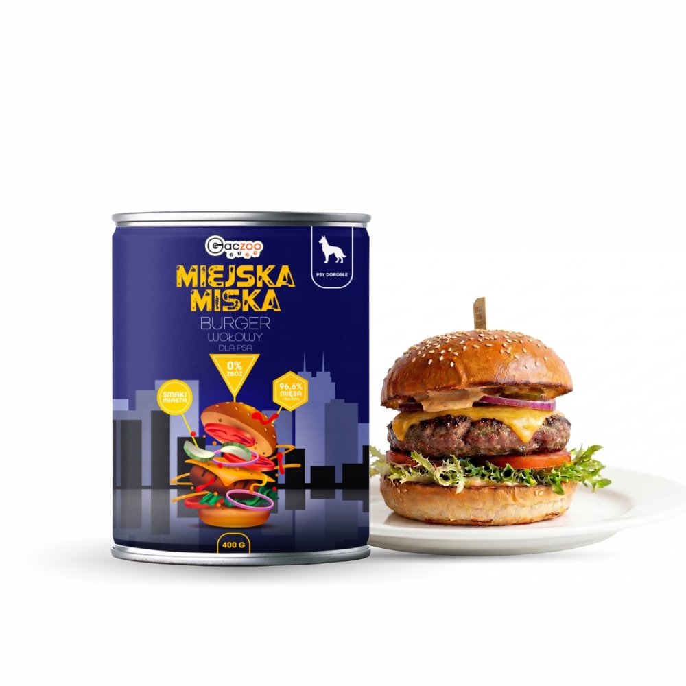 Gaczoo Miejska Miska karma mokra dla psa Burger wołowy Style 3x400g